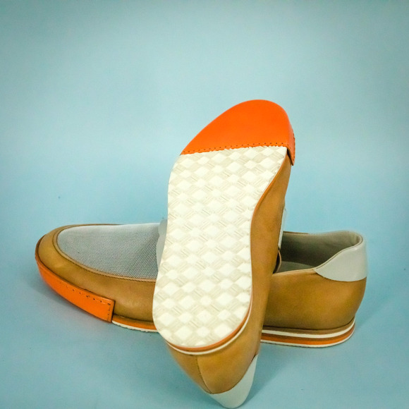 Dirk Bikkembergs 44 Size 10.5 US Tan Orange Grey Leather Metal Loafers Shoes main image 5